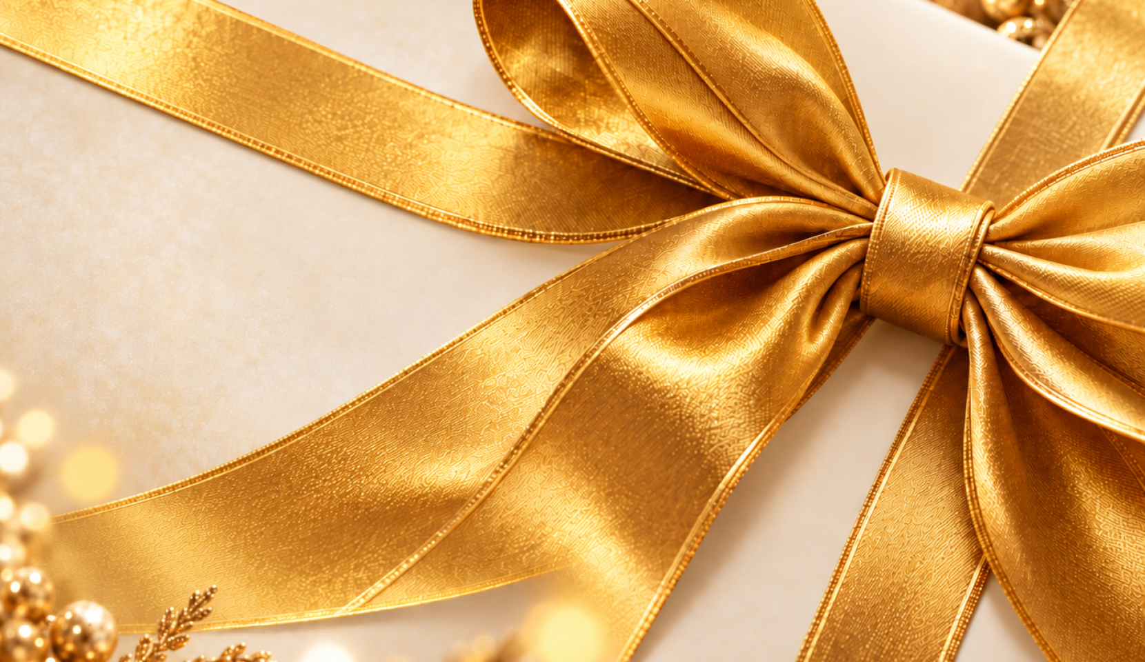 Luxurious Golden Gift Bow with Festive Bokeh